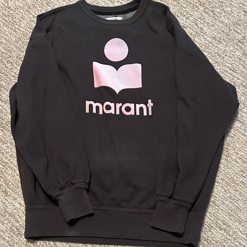 Isabel Marant Black Crewneck with Pink Emblem